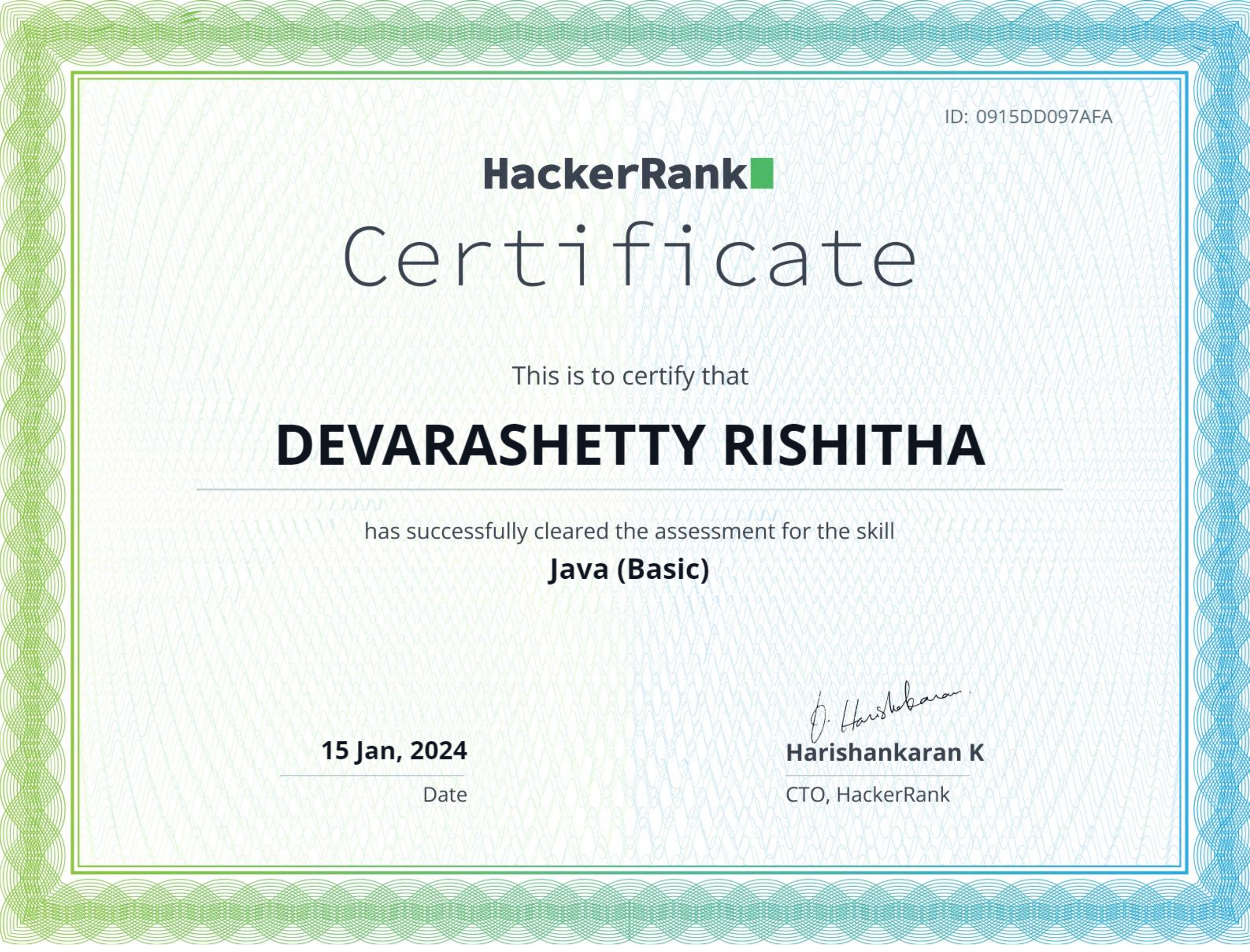 HackerRank Java Basic certificate