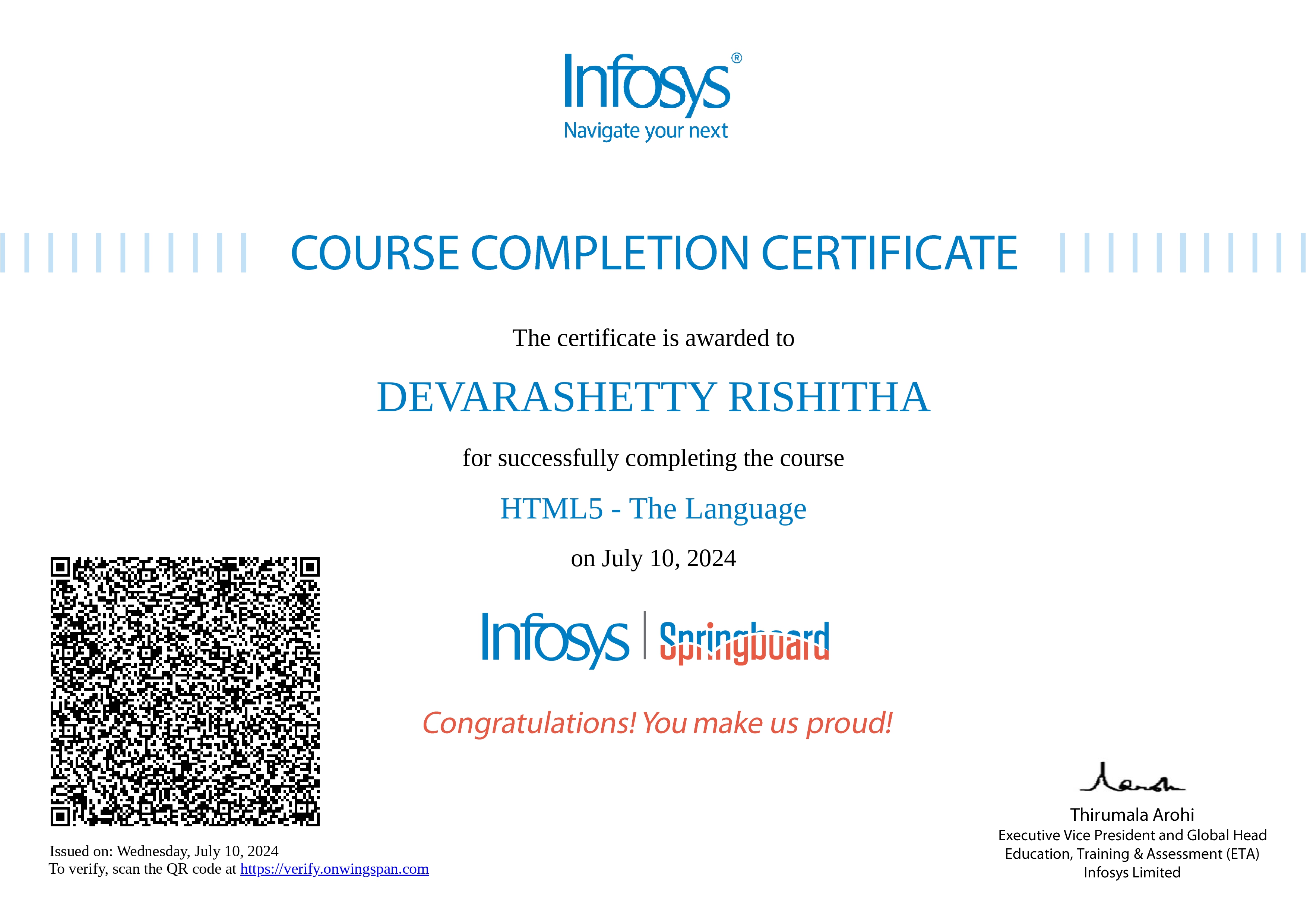 Infosys Springboard HTML5 certificate